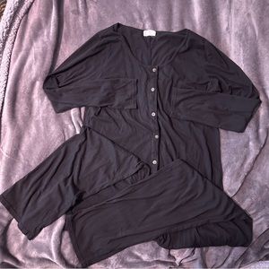 Cozy lounge romper black cotton Anthropologie lazy day romper button up